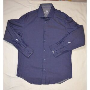 Bugatchi Uomo Button Shirt Men 16 1/2  Blue Gray Flip Cuff Long Sleeve